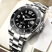 Montres de sport étanches pour hommes avec bracelet en acier inoxydable argenté, cadran lumineux à quartz, lunette rotative, verre saphir et calendrier