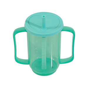 Gobelet à boire pour personnes âgées, 350 ml, en plastique PP, avec couvercle en silicone, deux poignées, paille anti-étouffement - Product Image 1