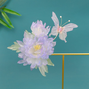 2026 Nuevo Original Tocado Hanfu de Seda Morado Hecho a Mano Estilo Antiguo con Flores, Accesorio Dulce para el Cabello con Flores Perforadas - Product Image 2