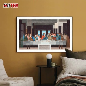 Grand cadre créatif en mosaïque abstraite peint à la main en toile à l'huile Version horizontale <span class=keywords><strong>Portrait</strong></span> du dernier dîner pour le salon - Product Image 5