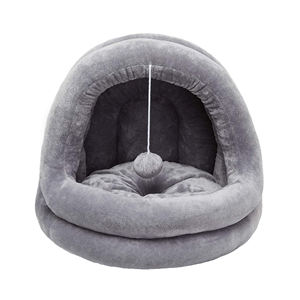 Cucciolo di piccolo cane gattino coniglio uso macchina lavabile antiscivolo auto riscaldamento Grey Cave Cave Bed House - Product Image 4