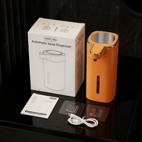 Distributeur de savon automatique sans contact de luxe, couleur orange, sans perçage, rechargeable par USB, infrarouge, pour salle de bain et cuisine