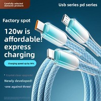 Kabel Pengisi Daya Ponsel Pengisian Cepat 120W dengan Gradasi Kristal Es Multi-Warna