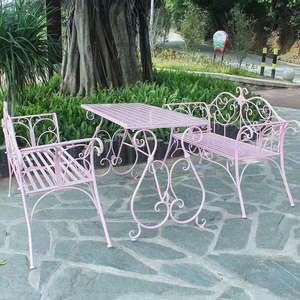 Minimalist <strong>Wrought</strong> <strong>Iron</strong> Midcentury <strong>Bistro</strong> <strong>Set</strong> Three Piece Outdoor Furniture for Courtyard Garden Balcony Hotel Park LS Model - Product Image 4