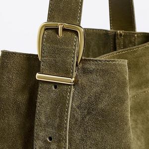 Bolso Tote Tipo Cubo Personalizado, Grande, de Gamuza, Color Sólido, para Mujer, de un Solo Hombro, Portátil, para Viajes, Compras, Primavera, Verano, Otoño - Product Image 2