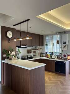 Mueble <span class=keywords><strong>de</strong></span> Cocina Moderno Vintage con Diseño en Forma <span class=keywords><strong>de</strong></span> U en Roble Macizo con Almacenamiento Extraíble <span class=keywords><strong>de</strong></span> Alta Gama, Simple y Funcional - Product Image 1