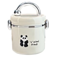 Boîte à lunch isotherme en acier inoxydable 304 à trois niveaux, compatible micro-ondes, capacité 1-3L, motif panda mignon pour les employés de bureau
