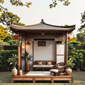 Pergola motorisée en aluminium de style chinois, pergola électrique à lames orientables avec design de pignon pour cour et aménagement paysager orientaux - Product Image 1