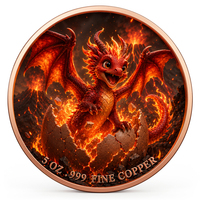 Pièce de monnaie double face 3D en cuivre pur 999, motif Dragon de feu, 1 oz et 5 oz, haute définition, couleur UV, effet proof, Art de la puissance du dragon inégalé