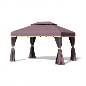 Pergola Gazebo da Giardino 3x4m Colore Caffè Tessuto Resistente alle Intemperie Stile Classico Rettangolare Riparo Esterno - Product Image 1