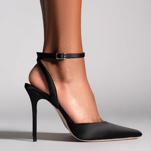 Escarpins pour femmes en satin uni, à bout pointu, avec boucle, talon aiguille, résistants à l'usure, grandes tailles, printemps, <span class=keywords><strong>noir</strong></span> - Product Image 4