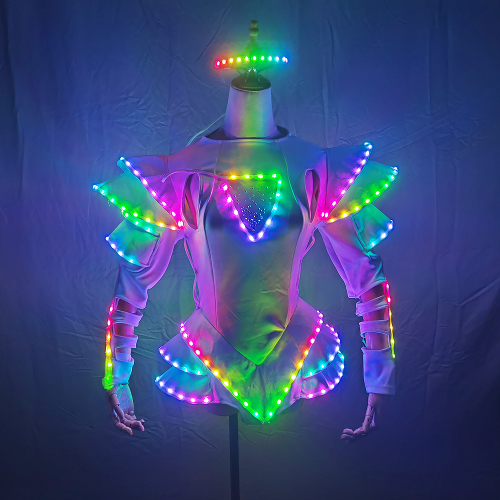 LED Stage Clothes Luminous Robot Costume for Adults Dancerwear Bra Performance Wear for Ballroom Dance