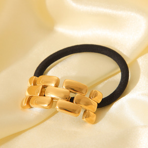 Coiffe géométrique de luxe en acier inoxydable plaqué or 18 carats chaîne de montre noir élastique corde <span class=keywords><strong>à</strong></span> cheveux pour les filles - Product Image 5