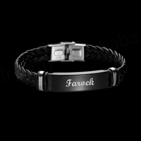 Pulsera de Cuero Clásica para Hombre, Venta al por Mayor, Acero Inoxidable, Grabada, Doble Trenzado, con Dije en Blanco