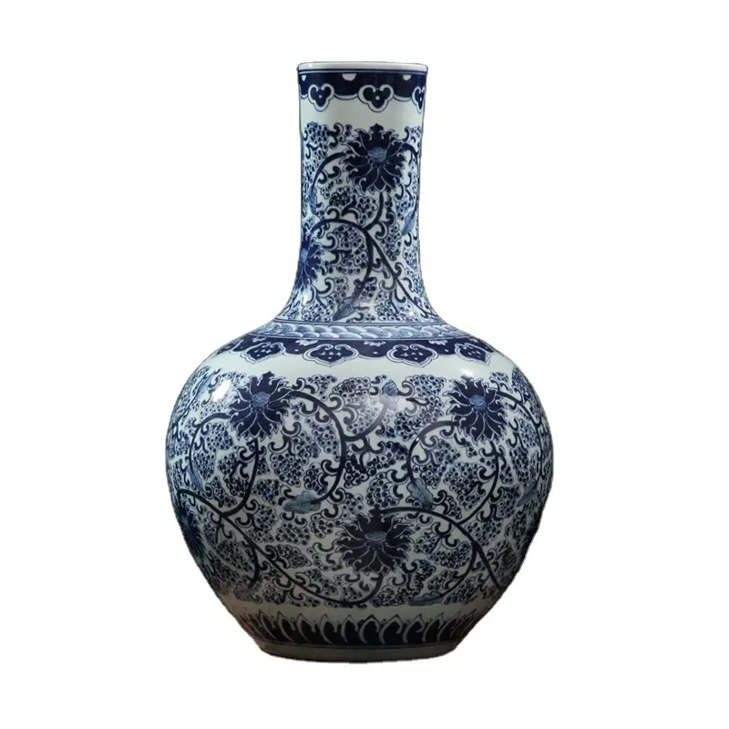 RZFQ03-B Hot sale item under glaze blue hand paint elegant round belly ceramic exporting vase