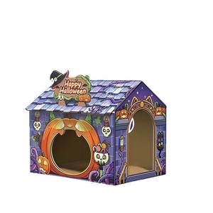 Nido de Casa de gato plegable con temática de <span class=keywords><strong>Halloween</strong></span> y Navidad, rascador de papel creativo cultural ecológico, árboles para gatos y cama para mascotas - Product Image 5