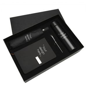 Ensemble cadeau promotionnel personnalisé : carnet en cuir, stylo métallique, parapluie compact, thermos, lampe torche - Product Image 1