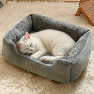 Cama de lujo para mascotas, cálida para invierno, cuadrada, de tela, para perros y gatos, con relleno de algodón PP de alta elasticidad, resistente y duradera. - Product Image 6