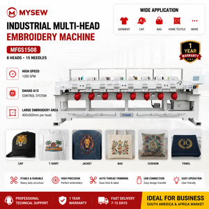Machine à broder industrielle informatisée automatique MYSEW <span class=keywords><strong>MFGS</strong></span> 1508 à 8 têtes et 15 aiguilles pour la production en série de vêtements et de jeans - Product Image 1