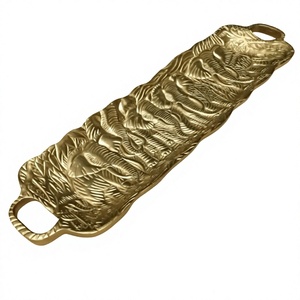 <b>Hand</b> <b>Cast</b> Technique Luxury Platter Floral Pattern Modern Design Large Serving Tray with Handles Decorative Dish Gold Color - Product Image 1