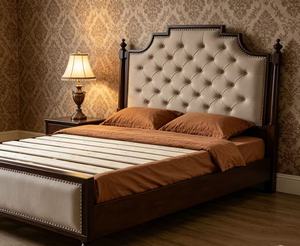 Premium Queen Size Tufted Upholstered <b>Bed</b> With Nailhead Trim & Dark Wood <b>Frame</b> For Bedroom - Product Image 5
