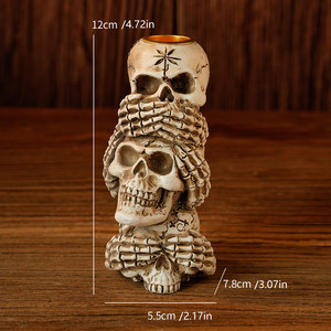 Support de bougie vintage en forme de crâne - Décoration de table gothique pour Halloween et accessoires de présentation pour bar - Accessoires effrayants pour photomaton et maison hantée - Product Image 3