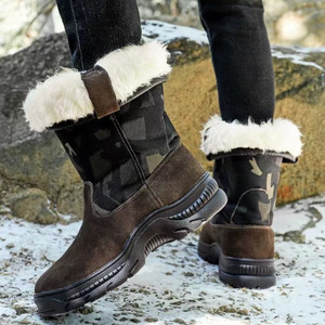 Men Snow Boots <b>Brown</b> <b>Wool</b> Lined Mid Heel Warm Winter Boot High Top Outdoor Use - Product Image 4