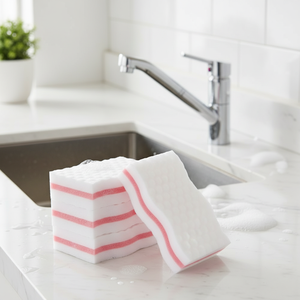 Éponge en mélamine blanche haute densité avec support en PU rose, <span class=keywords><strong>gomme</strong></span> <span class=keywords><strong>magique</strong></span> durable pour usage domestique - Product Image 3