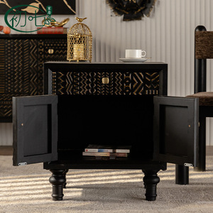 Belgian Vintage Black Carved Storage Cabinet With Drawers Handmade <b>Sideboard</b> Bedroom Furniture - Product Image 3