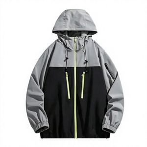 Chaqueta para Hombre LONG MISSION INDUSTRY, Verde y Negro con Bloques de Color, Sin Capucha, Impermeable, Transpirable, Cuello Mao, Cierre de Cremallera - Product Image 2