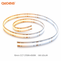 Lampu Strip LED COB CCT Tunable 24V 10mm Pabrik OEM 560LED Ra90 2700K+6500K 9W 3-Kabel Tanpa Titik Fleksibel Dua Ujung