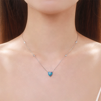 Collier porte-bonheur avec chaîne en argent sterling OEM, pendentif géométrique opale de la saint-valentin, texture bleue, colliers faits à la main