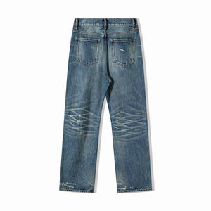 커스텀 다크 블루 세이린 3D 허니콤 워싱으로 빈티지 청바지 디자이너 플랫 패브릭 청바지 - Product Image 2