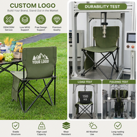Chaise de camping pliable en tissu Oxford 600D rembourrée à double couche, couleur vert armée, avec poche latérale de rangement