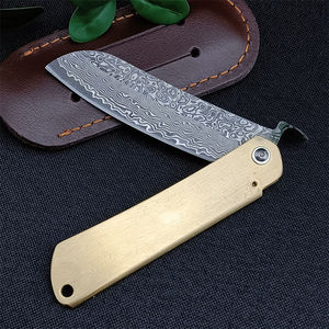 Couteau de poche tactique japonais manche en laiton lame en acier damas Camping EDC <span class=keywords><strong>Higonokami</strong></span> Couteaux pliants - Product Image 5