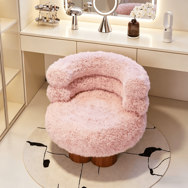 Light Luxury Modern Durable Rotating Vanity Chair 360 Swivel Wood Makeup Stool for Bedroom Dressing Table