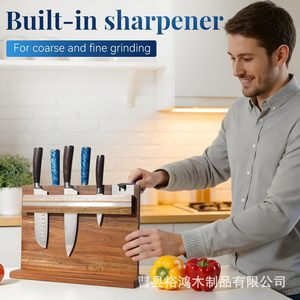 Nouveau porte-couteaux magnétique double face avec aiguiseur, organiseur de couteaux magnétique pour plan de travail de cuisine. - Product Image 2