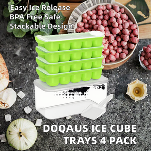 <span class=keywords><strong>DOQAUS</strong></span> - Moldes de Silicona para Cubitos de Hielo, Libres de BPA, Paquete de 4 con Tapa, Diseño Apilable, Aptos para Congelador, para Hacer Hielo y Helados (Verde) - Product Image 2