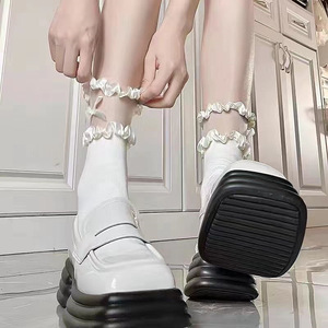 <b>White</b> <b>Lace</b> Slouch Socks Women Mid Calf Breathable Cotton Lolita Style Summer Casual Socks With Ruffle Detail - Product Image 1