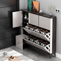 Meuble à chaussures moderne et durable en bois fin laqué brillant, avec rangement ouvert, gain de place, pour entrée, panneau multi-portes, pour hall d'entrée domestique