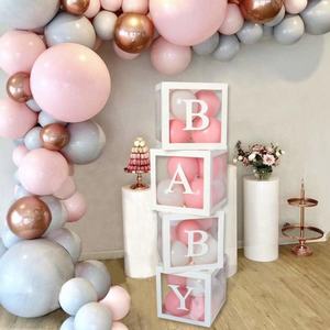 Baby Shower Boxes Party Decorations 4 pcs Transparent Balloons Decor Boxes with Letter for Baby Shower Decorations