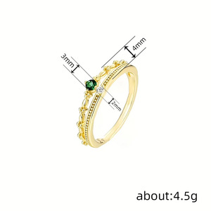 Anillo de Esmeralda para Mujer T0434, Anillo de Compromiso con Piedra Natural Redonda en Engaste de Garras, Joyería de Moda - Product Image 5