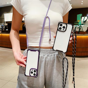 Custodia per telefono morbida in TPU trasparente antiurto trasparente Anti-caduta a quattro angoli per iPhone 16 Pro Max 15 14 <span class=keywords><strong>13</strong></span> con cordino - Product Image 3