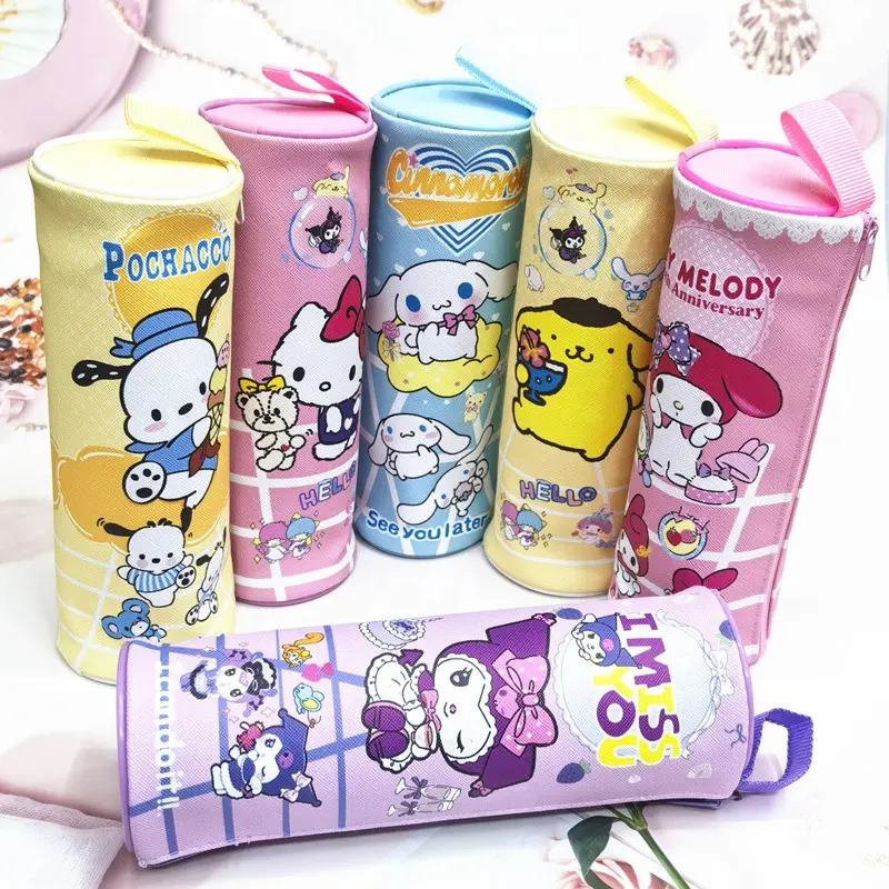 Anime new Anime pencil bags kawaii Cute kuromi melody kt Cinnamoroll round large capacity student gifts stationery storage bags