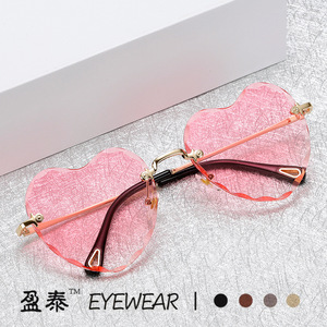 Heart Shape <b>Gradient</b> Pink <b>Sunglasses</b> Women's Fashion Retro UV400 Metal Frame PC Lens Gold Color - Product Image 1