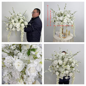 ผู้ผลิตจีนขายลูกบอลดอกไม้ประดิษฐ์ขนาด 50 ซม. สีขาว ดอกกุหลาบเนื้อนุ่มเหมือนจริง พร้อมดอกวิสทีเรียห้อยประดับ - Product Image 3