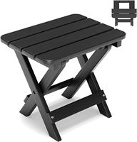 Table d'appoint de patio noire pliable avec structure en X, en plastique HIPS et bois, en acier inoxydable 304 antirouille pour bord de piscine, complexe hôtelier, terrasse