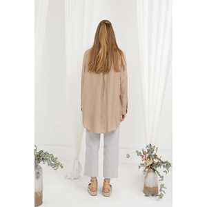 Linen Women's Button <b>Down</b> Shirt Minimalist Style Grey Everyday Wear Simple Design Long Sleeve Blouse - Product Image 6