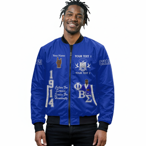 Phi Beta Sigma 1914 Satin Varsity <b>Jacket</b> Greek Fraternity Blue Big Sigma Premium Custom College Wear - Product Image 1