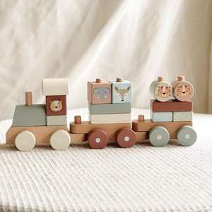 Juego de tren de madera, juguete de bloque apilable de madera, juguete Montessori para niños pequeños L04A010 - Product Image 5